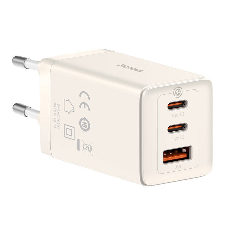 Wall charger Baseus GaN5 2x USB-C USB, 65W cable 1m (white)
