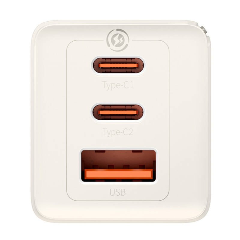 Wall charger Baseus GaN5 2x USB-C USB, 65W cable 1m (white)