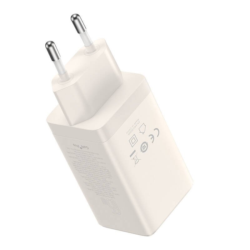 Wall charger Baseus GaN5 2x USB-C USB, 65W cable 1m (white)