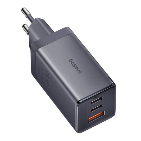 Wall charger Baseus GaN5 2x USB-C USB, 65W cable 1m (grey)