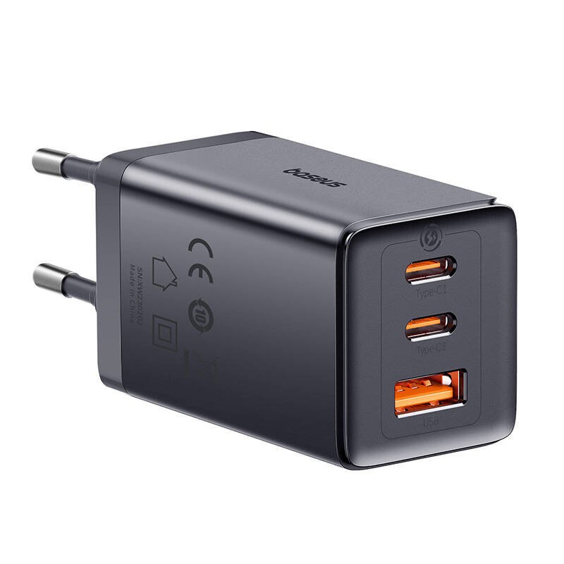 Wall charger Baseus GaN5 2x USB-C USB, 65W cable 1m (grey)