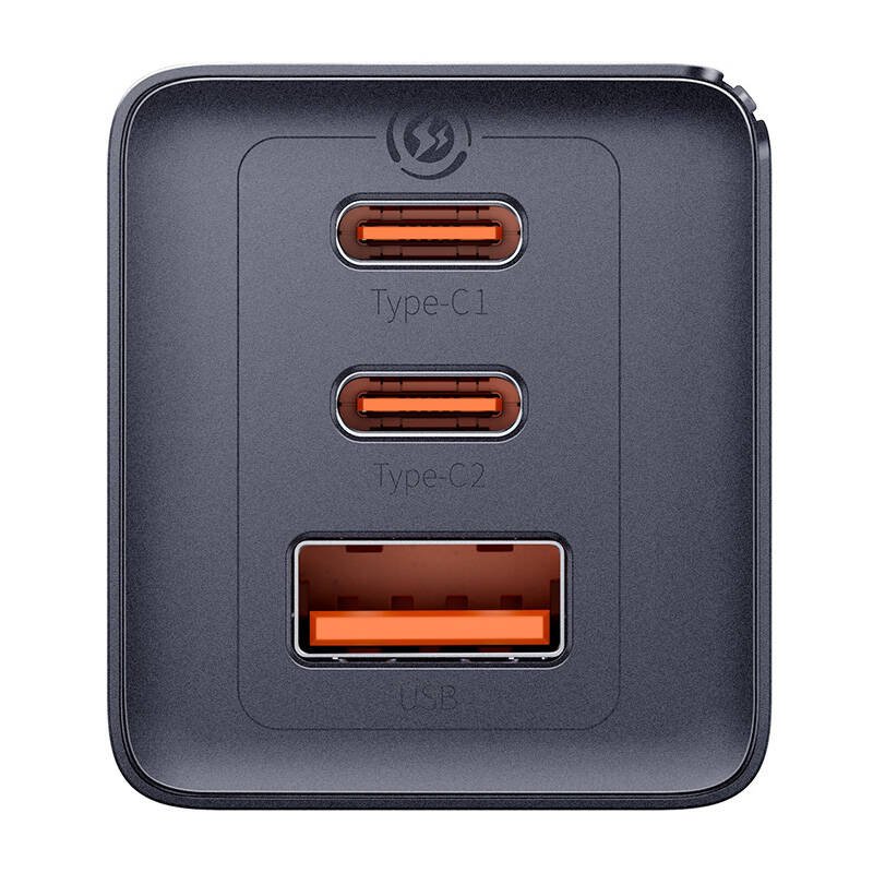 Wall charger Baseus GaN5 2x USB-C USB, 65W cable 1m (grey)