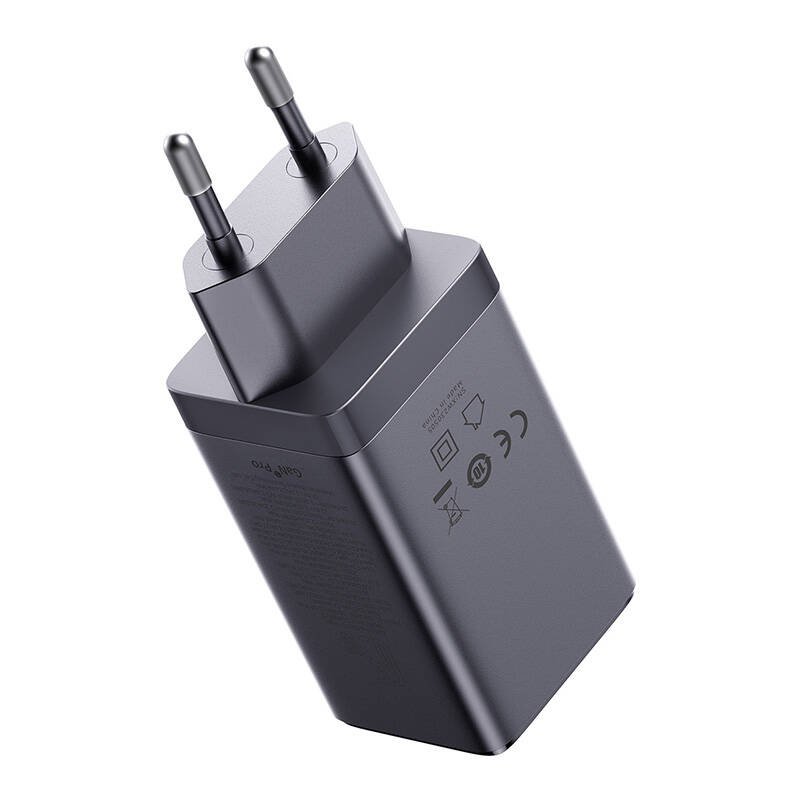 Wall charger Baseus GaN5 2x USB-C USB, 65W cable 1m (grey)