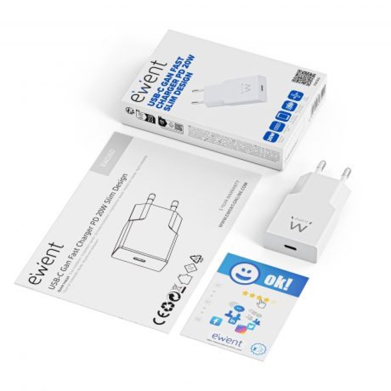 CARGADOR MOVIL EWENT EW1310 USB-C PD 20W GAN BLANCO