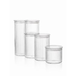 Sobczyk - Glass storage containers with ridges - 5-pack - 2 x 500 ml, 2 x 1000 ml, 1 x 1500 ml