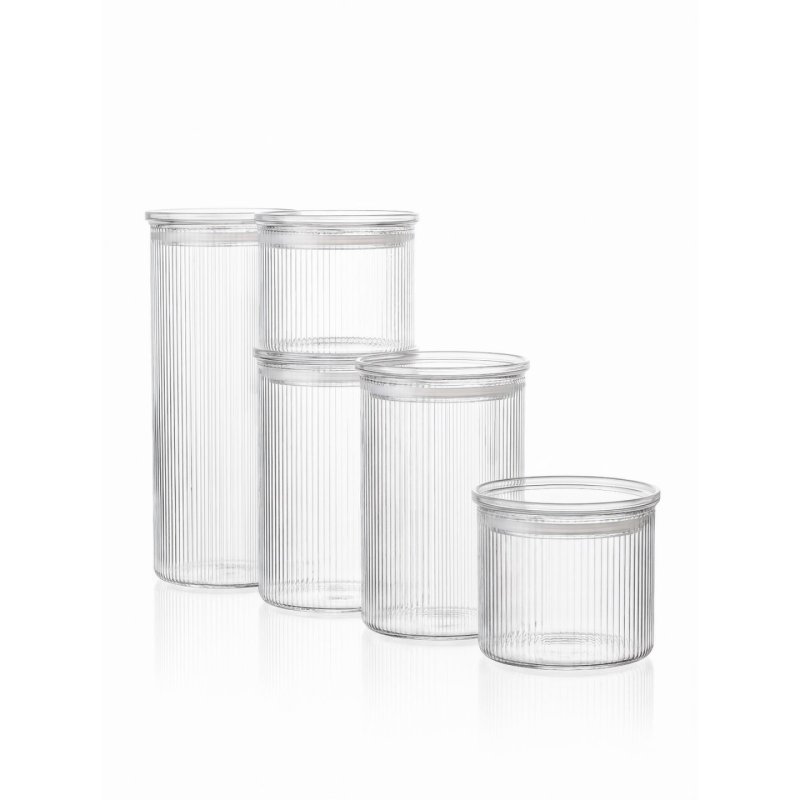 Sobczyk - Glass storage containers with ridges - 5-pack - 2 x 500 ml, 2 x 1000 ml, 1 x 1500 ml