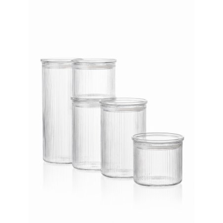 Sobczyk - Glass storage containers with ridges - 5-pack - 2 x 500 ml, 2 x 1000 ml, 1 x 1500 ml