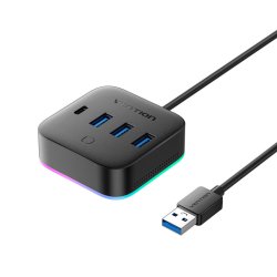 Hub USB 3.0 Vention - 4 ports 3x USB-A 2x USB-C RGB 0.25m (Noir)