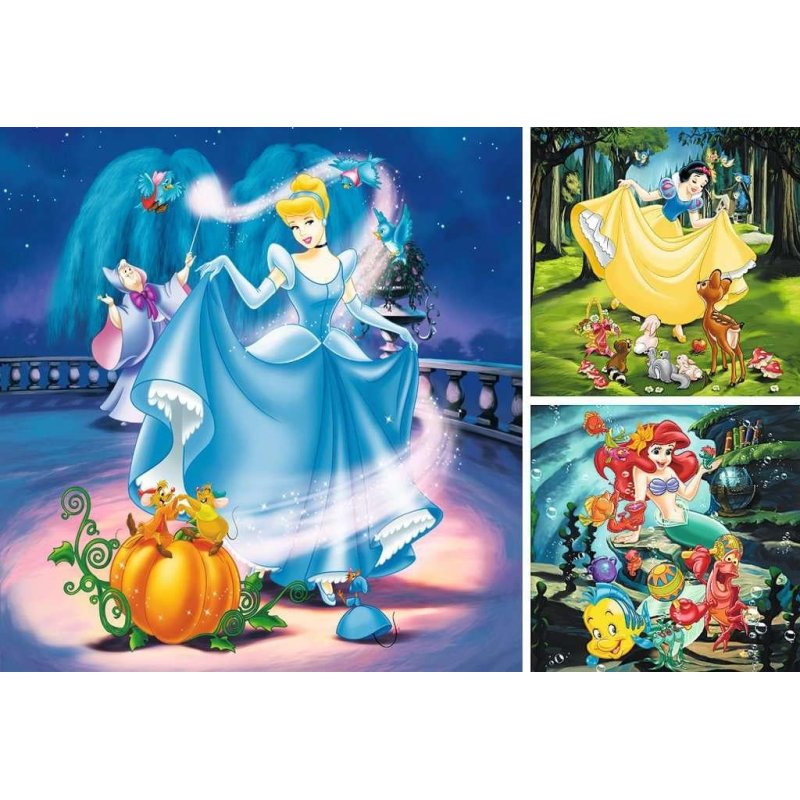 DISNEY PRINCESSE - Blanche-Neige, Cendrillon, Ariel - 3 Puzzle 49P