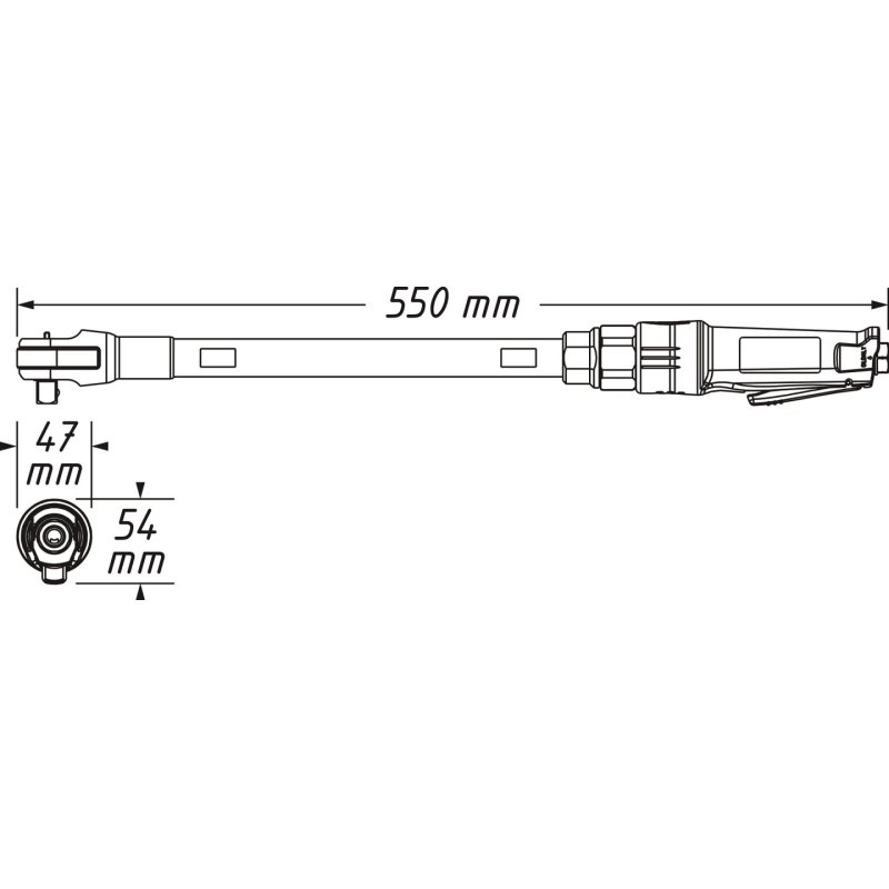 1/2" Ratschenschrauber, extralang (schwarz, geeignet für Handnachzug 400Nm)