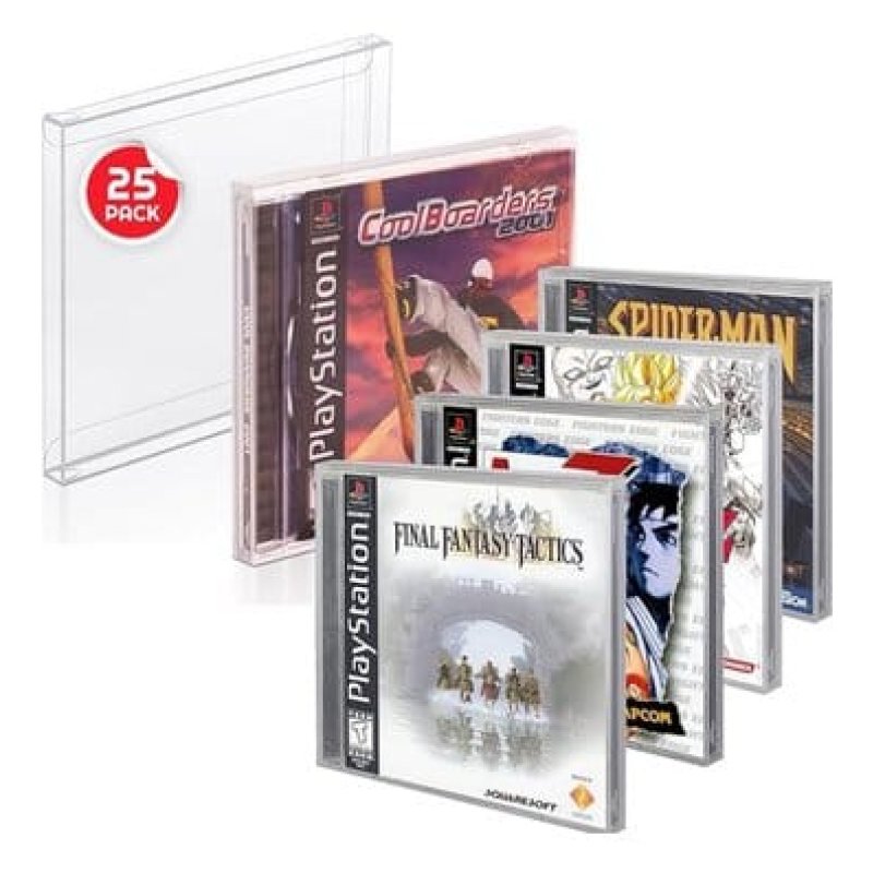 heo Pack 25 boîtes de protection en PET pour jeux PS1/Single CD/Dreamcast (Jewel Case) Games