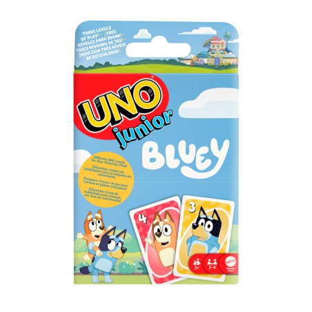 Games UNO junior Bluey Card Game for Kid, Adult & Family Nights with Show-Inspired Deck