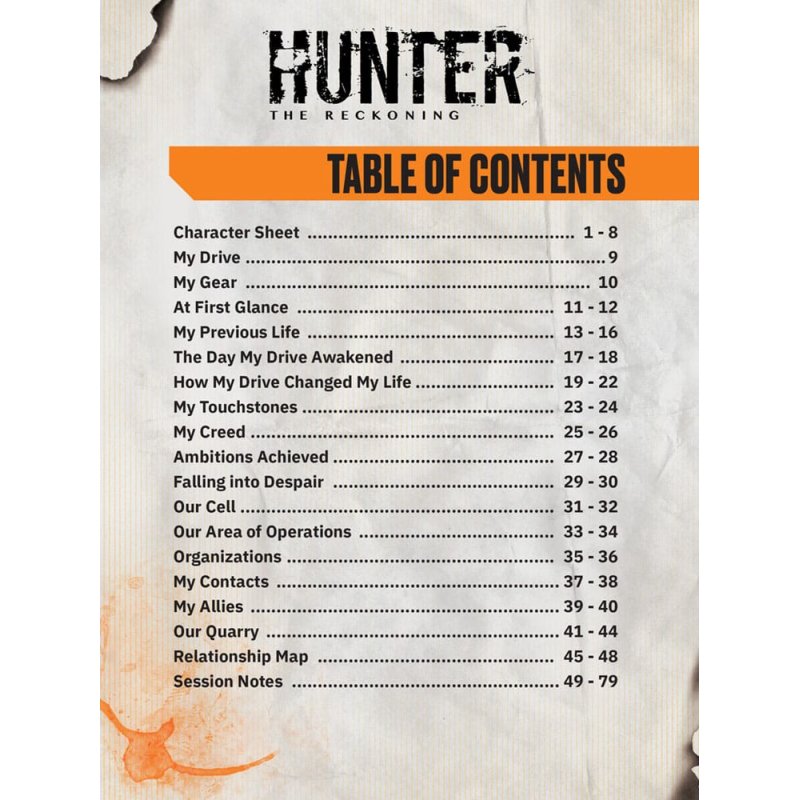 Hunter: The Reckoning 5th Edition RPG Journal Expanded Character Sheet Journal *Englische Version*