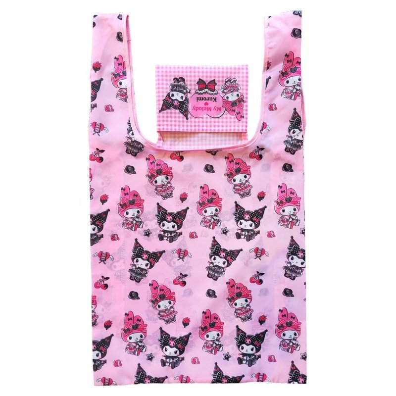 Sanrio Pink Black Party Series Tote Bag Kuromi & My Melody Foldable