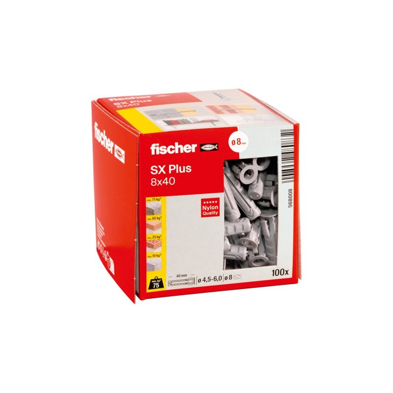 Fischer 568008 ancrage à vis et cheville murale 100 pièce(s) Ancre d'expansion 40 mm