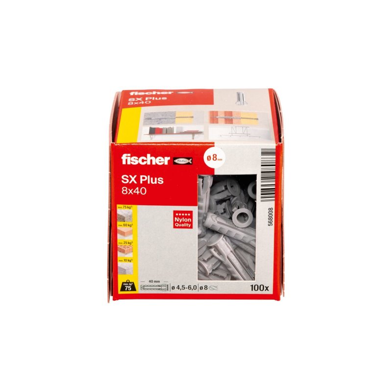 Fischer 568008 ancrage à vis et cheville murale 100 pièce(s) Ancre d'expansion 40 mm