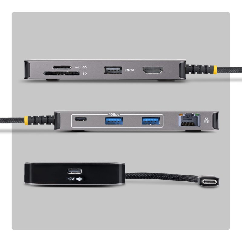 StarTech.com USB-C Multiport Adapter with 4K 60Hz HDMI, 140W Power Delivery, USB 10Gbps Hub, GbE, SD and MicroSD Slots,