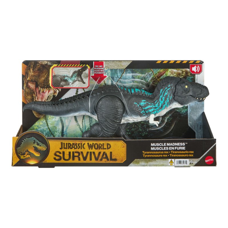 Jurassic World Muscle Madness Tyrannosaurus Rex Action Figure, T-Rex with Grow Feature & Roar