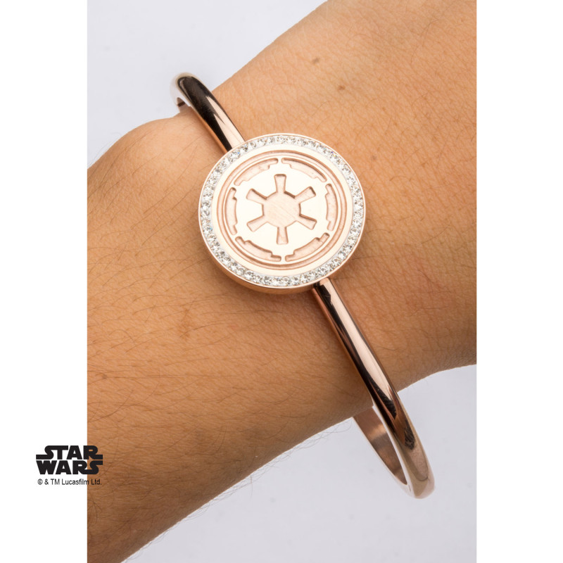 STAR WARS - Rose Gold PVD Plated Empire Symbol with CZ Bangle Bracelet