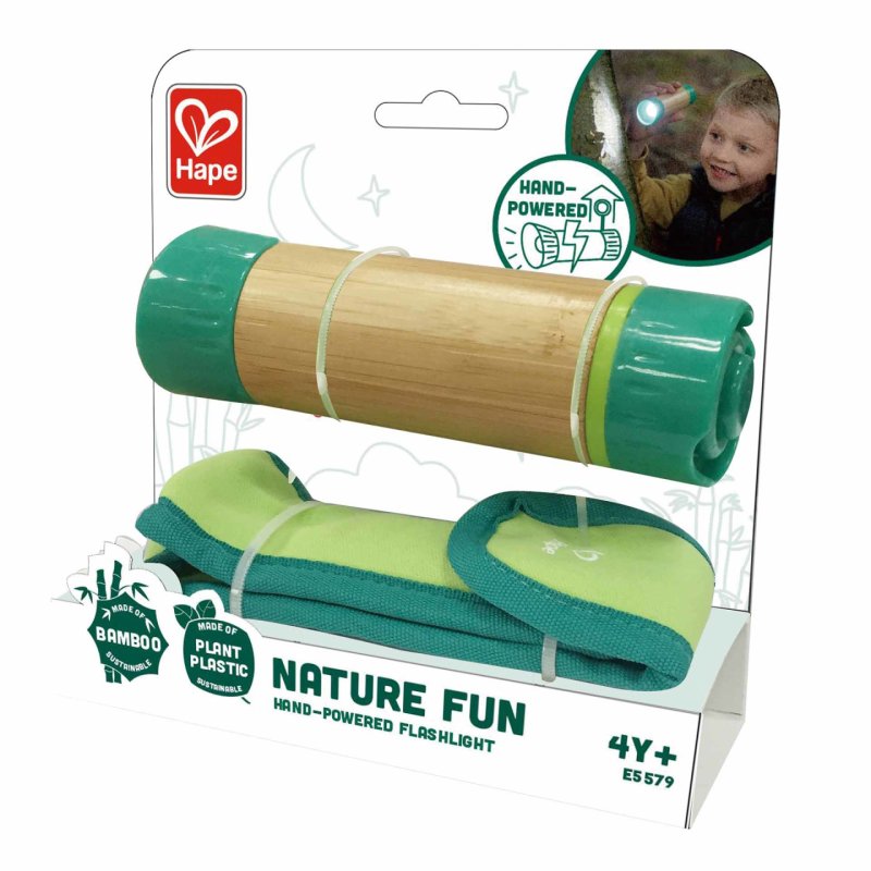 Hape Hand-Powered Flashlight Bamboo, Green Hand flashlight