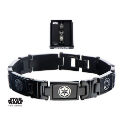 STAR WARS - Black PVD Plated Galactic Empire Symbol Link Bracelet