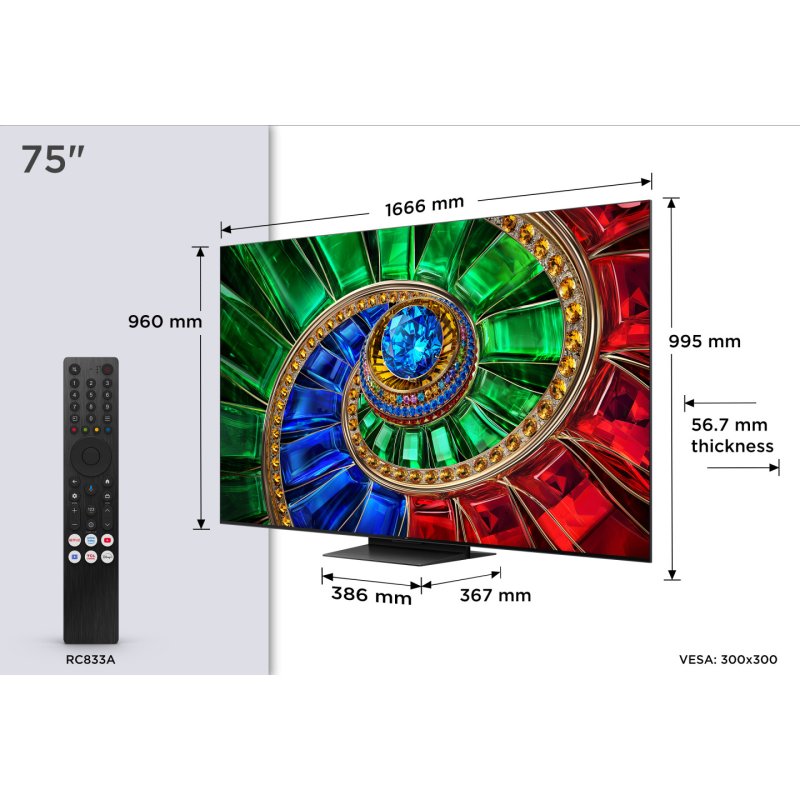 TCL RM7L 75RM7L TV 190,5 cm (75") 4K Ultra HD Smart TV Wifi Noir 2000 cd/m²