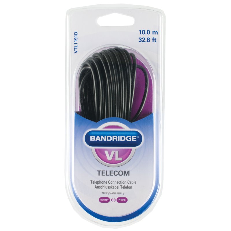 Bandridge VTL1191D câble de téléphone 10 m Noir
