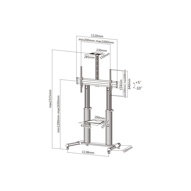 EQUIP 650605 TV Wagen Min. 152,4 cm (60") Max. 2,54 m (100") Max. VESA 1000 x 600 mm 100 kg Aluminium