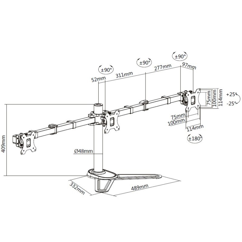 EQUIP 650125 Tisch/Bankhalterung Min. 43,2 cm (17") Max. 68,6 cm (27") Max. VESA 100 x 100 mm 21 kg Schwarz