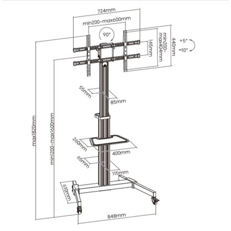 EQUIP 650630 TV-Bodenständer Min. 94 cm (37") Max. 2,18 m (86") Max. VESA 600 x 400 mm 50 kg Silber