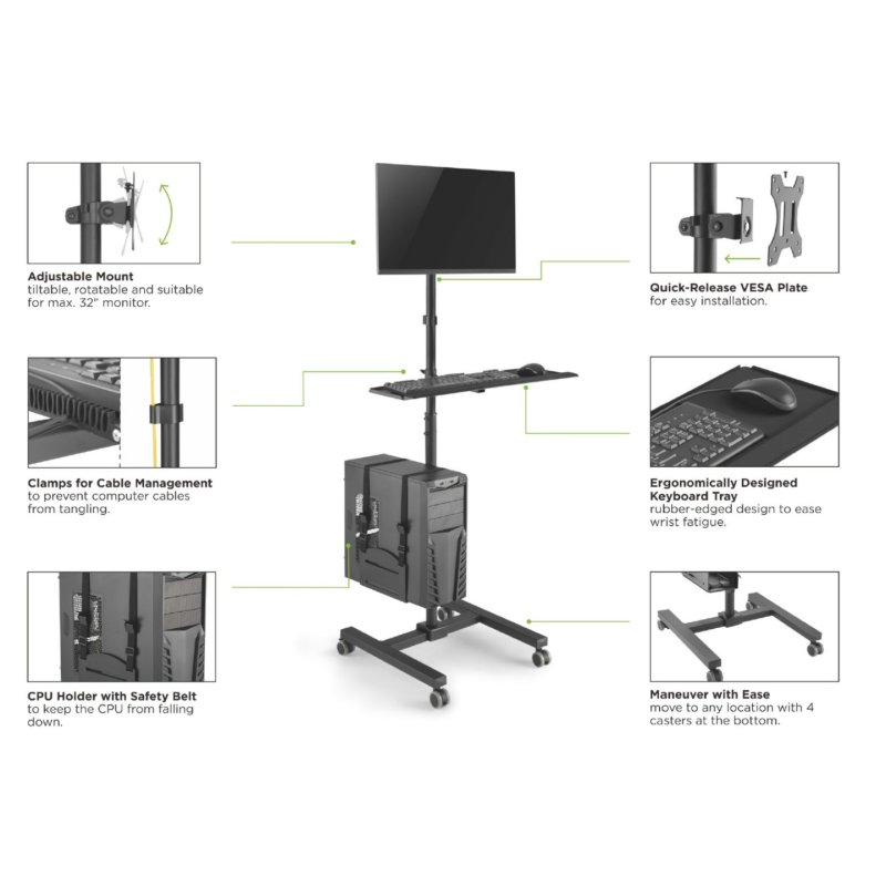 Equip Poste de travail mobile à moniteur unique 17"-32