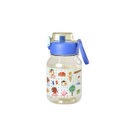 Rice - Plastic Kids Drinking Bottle - Paris Print - Blue - 700 ml
