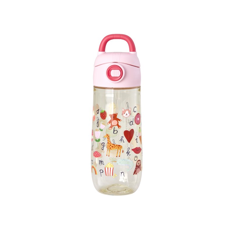 Rice - Plastic Kids Drinking Bottle with ABC Print - Pink - 550 ml (PLBOT-SABCI)