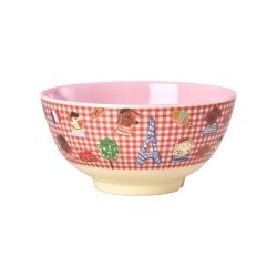 Rice - Melamine Bowl with Red Kids in Paris Print - Pink - 700 ml