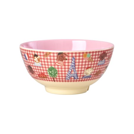 Rice - Melamine Bowl with Red Kids in Paris Print - Pink - 700 ml
