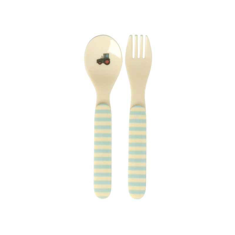 Rice - Kids Melamine Spoon and Fork with ABC Print - Blue