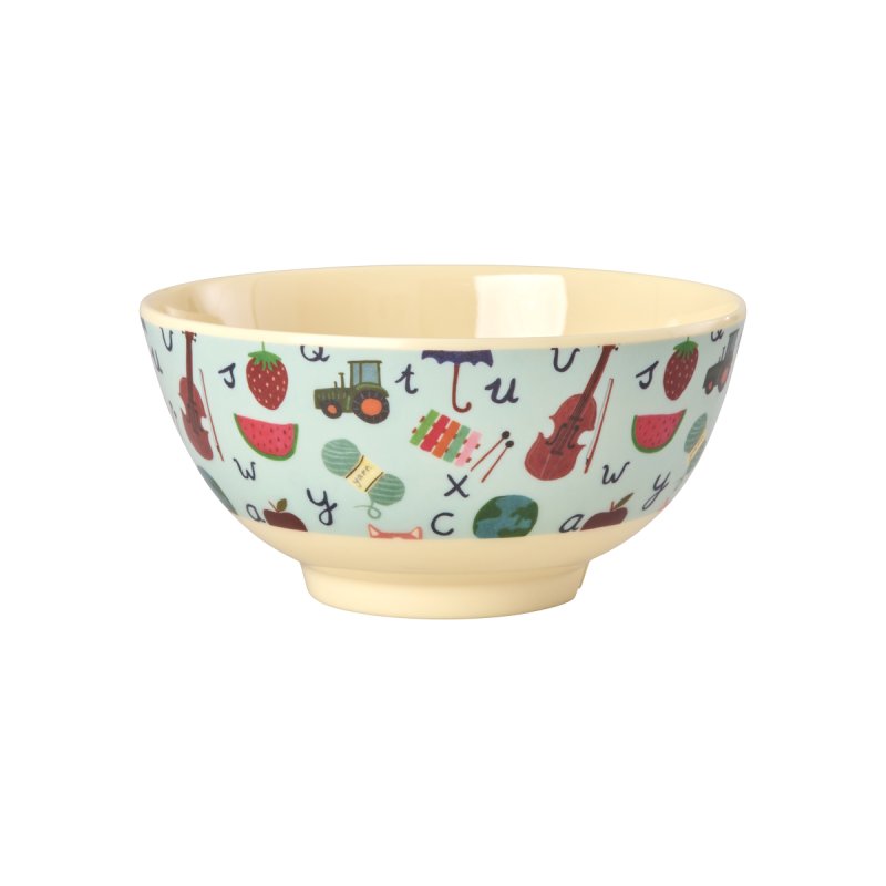 Rice - Melamine Bowl with Blue ABC Print - Blue - Medium - 700 ml
