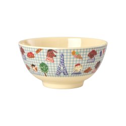 Rice - Melamine Bowl with Blue Kids in Paris Print - Blue - Medium - 700 ml