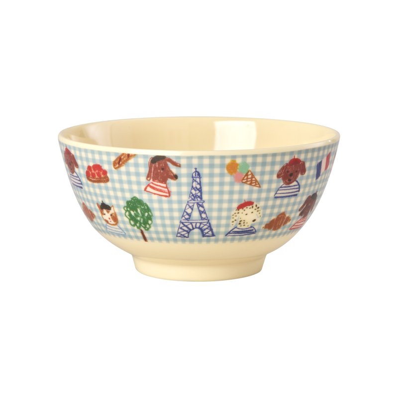 Rice - Melamine Bowl with Blue Kids in Paris Print - Blue - Medium - 700 ml