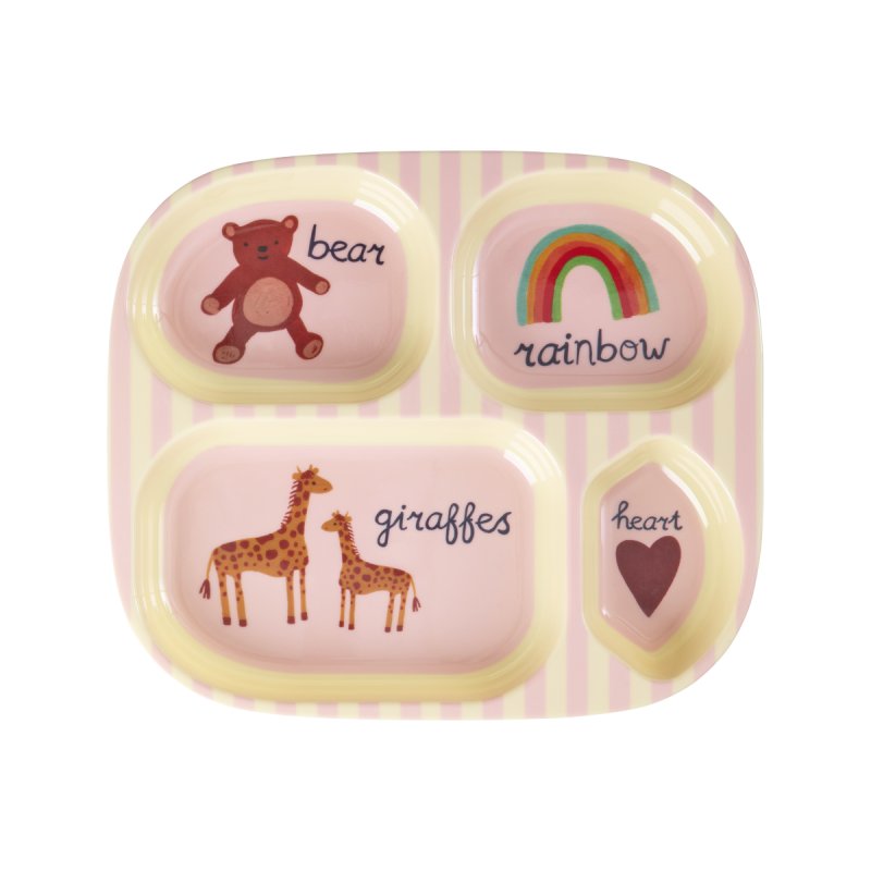 Rice - Melamine Kids 4 Room Plate - Pink ABC Print - Pink