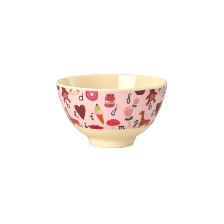 Rice - Melamine Bowl with Pink ABC Print - Pink - 300 ml