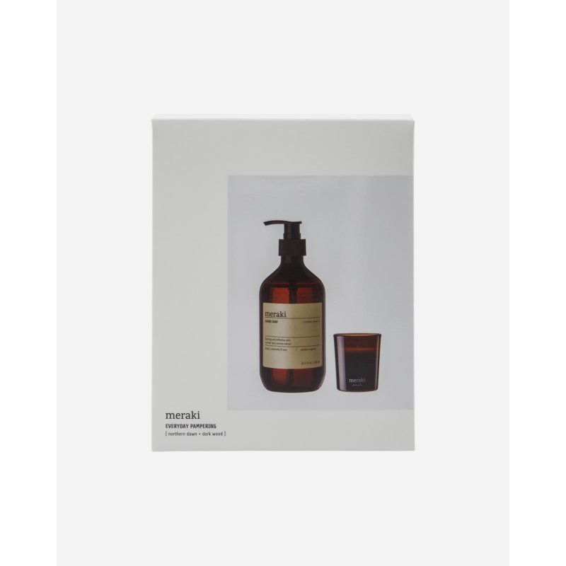 Meraki - Gift Box, Northern Dawn Hand Soap Dark Wood Candle - 490 ml/60 g - L: 15.4 cm, W: 7.6 cm, H: 19.2 cm