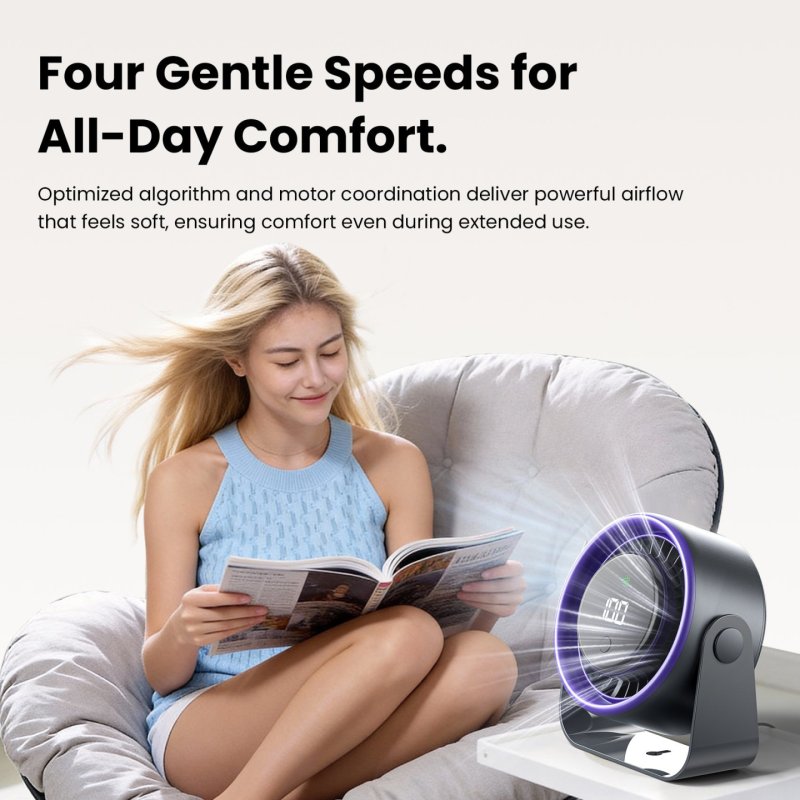 Ventilateur de bureau sur batterie Vention Lite 01 - Ø13cm (Noir/Violet)