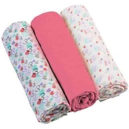 Babyono Super Soft Muslin Nappies 70x70cm with Burp Cloths Pink Hearts