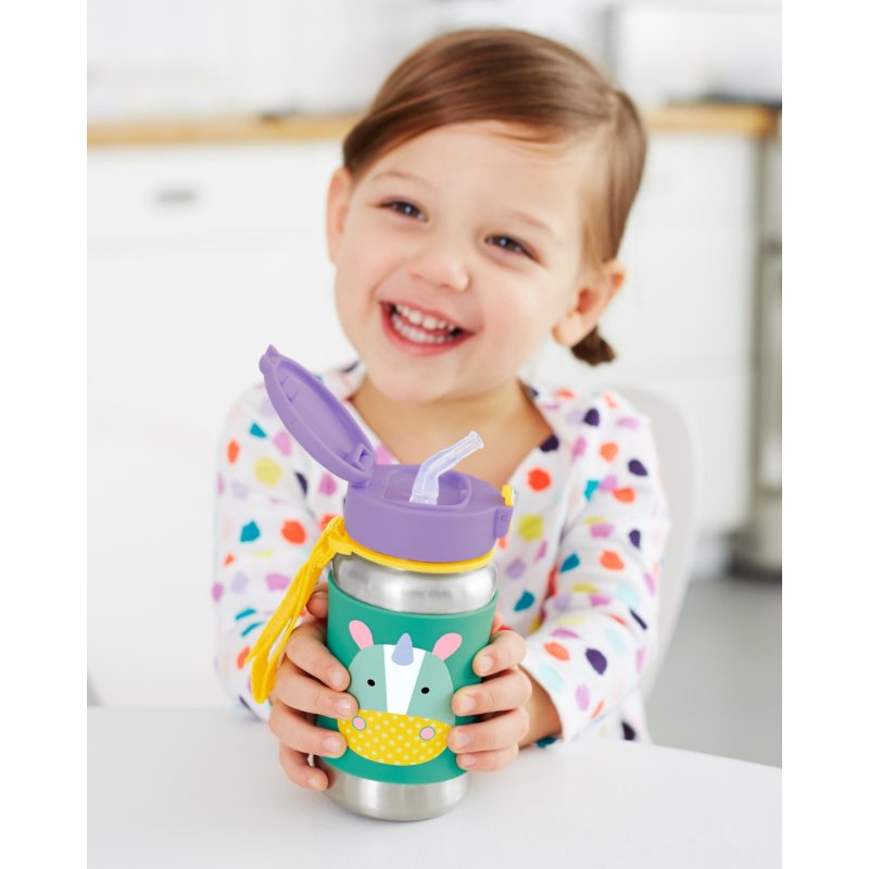 SkipHop Zoo Stainless Steel Straw Bottle Eureka Unicorn