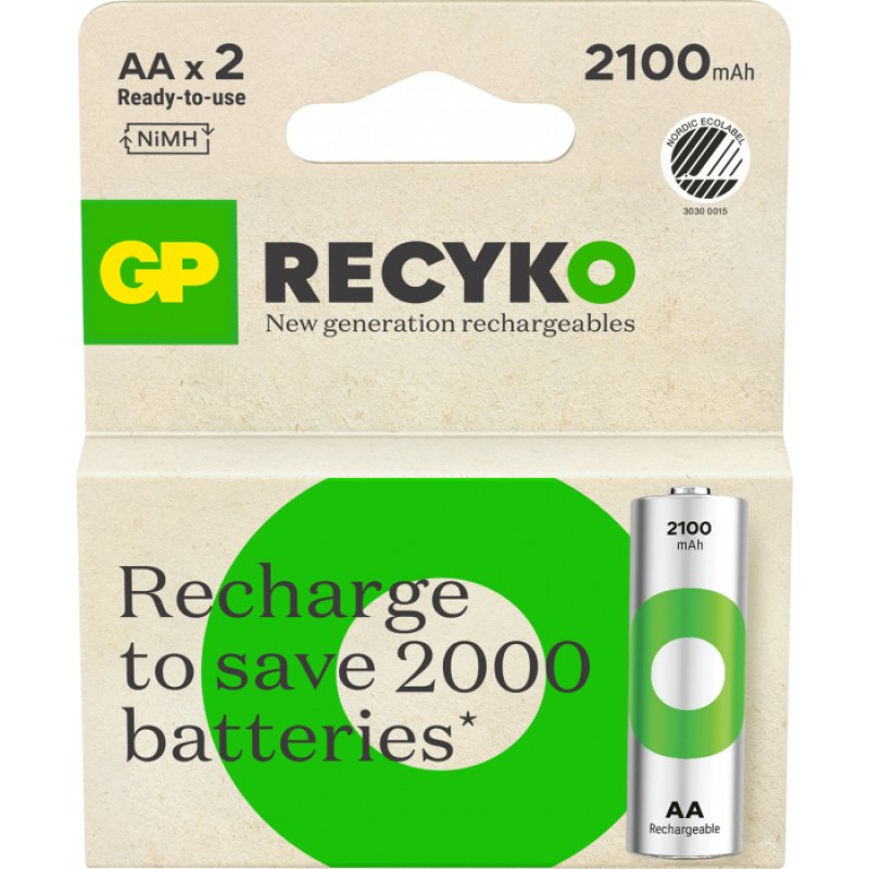 Lot de 2 piles rechargeables GP Batteries ReCyko type AA (LR6) 2100mAh