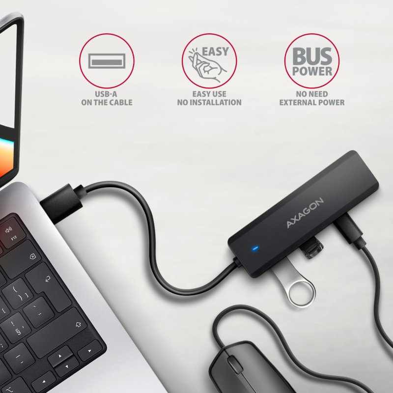 AXAGON HUE-C2A 2x USB3.2 Gen 1 2x USB-C 5Gbps Travel hub, USB-C power IN mit 19cm Type-A Kabel