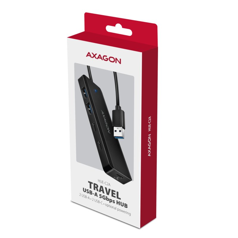 Axagon HUE-C2A hub & concentrateur USB 3.2 Gen 1 (3.1 Gen 1) Type-A 5000 Mbit/s Noir