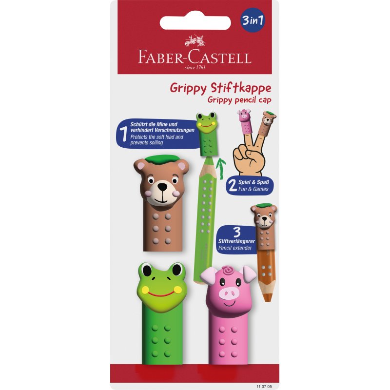 Faber‑Castell – Grippy Cap – Brown, Green and Pink – 3 Assorted (BC 110705)