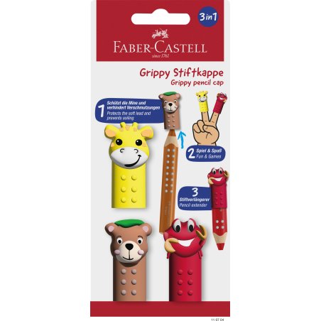 Faber‑Castell – Grippy Cap – Yellow, Blue and Red – 3 Assorted (BC 110704)